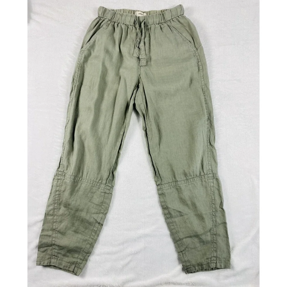 Everlane The Linen Pull-On Barrel Pant XS Seagrass Green Elastic Waist Coastal